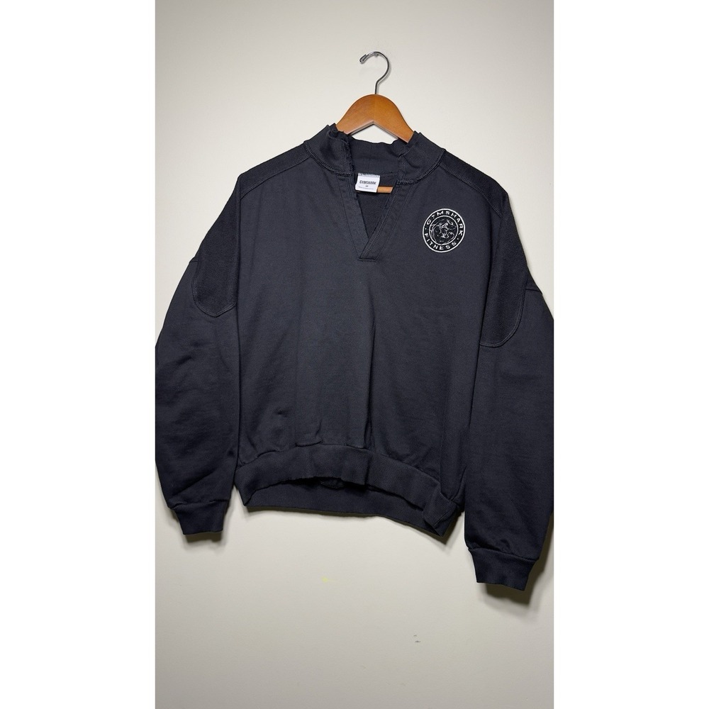 Gymshark Womens Legacy Sweatshirt M Black Cotton V-Neck Pullover Patch Logo Crop